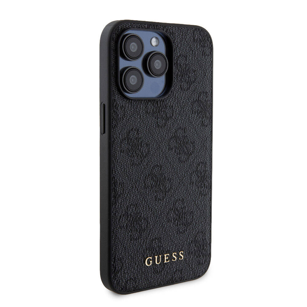 Apple iPhone 15 Pro Max Case Guess Original Licensed M-safe Charging Feature Text Logo 4G Patterned Cover + Powerbank 5000mAh 2in1 Set Black 