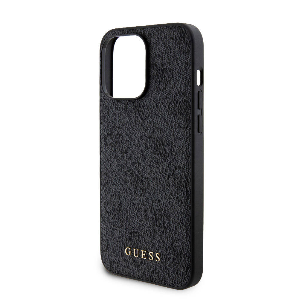 Apple iPhone 15 Pro Max Case Guess Original Licensed M-safe Charging Feature Text Logo 4G Patterned Cover + Powerbank 5000mAh 2in1 Set Black 