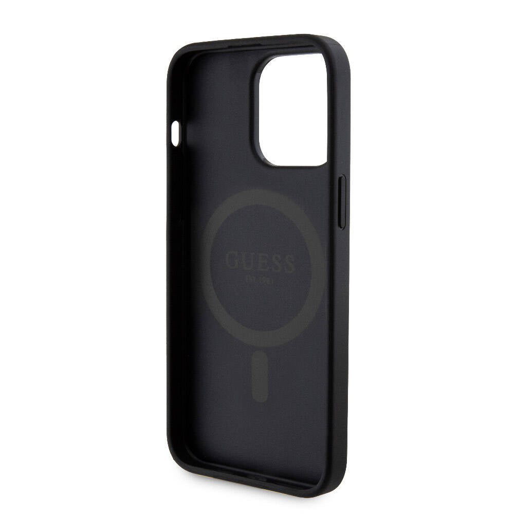 Apple iPhone 15 Pro Max Case Guess Original Licensed M-safe Charging Feature Text Logo 4G Patterned Cover + Powerbank 5000mAh 2in1 Set Black 