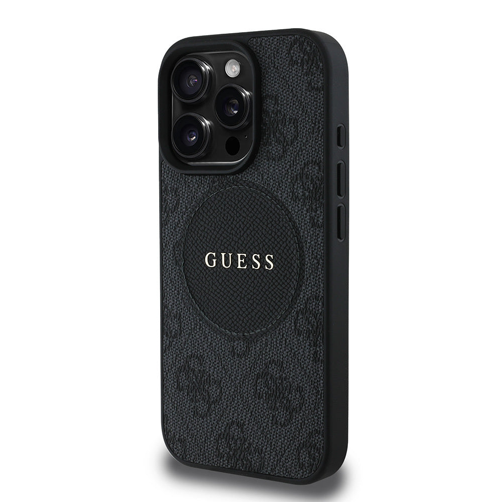 Apple iPhone 15 Pro Max Case Guess Original Licensed M-safe Charging Feature Circle Classic Cover Brown with Text Logo