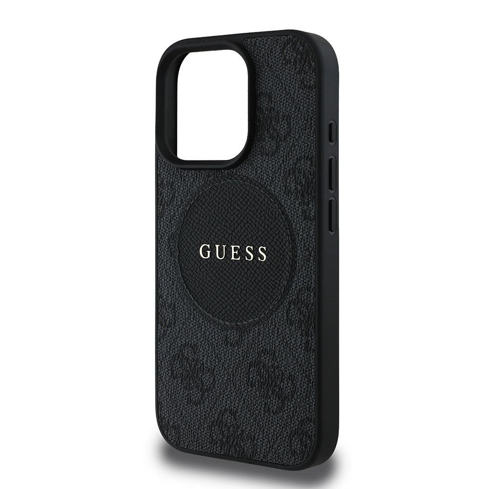 Apple iPhone 15 Pro Max Case Guess Original Licensed M-safe Charging Feature Circle Classic Cover Pink with Text Logo