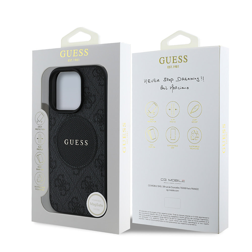 Apple iPhone 15 Pro Max Case Guess Original Licensed M-safe Charging Feature Circle Classic Cover with Text Logo Black
