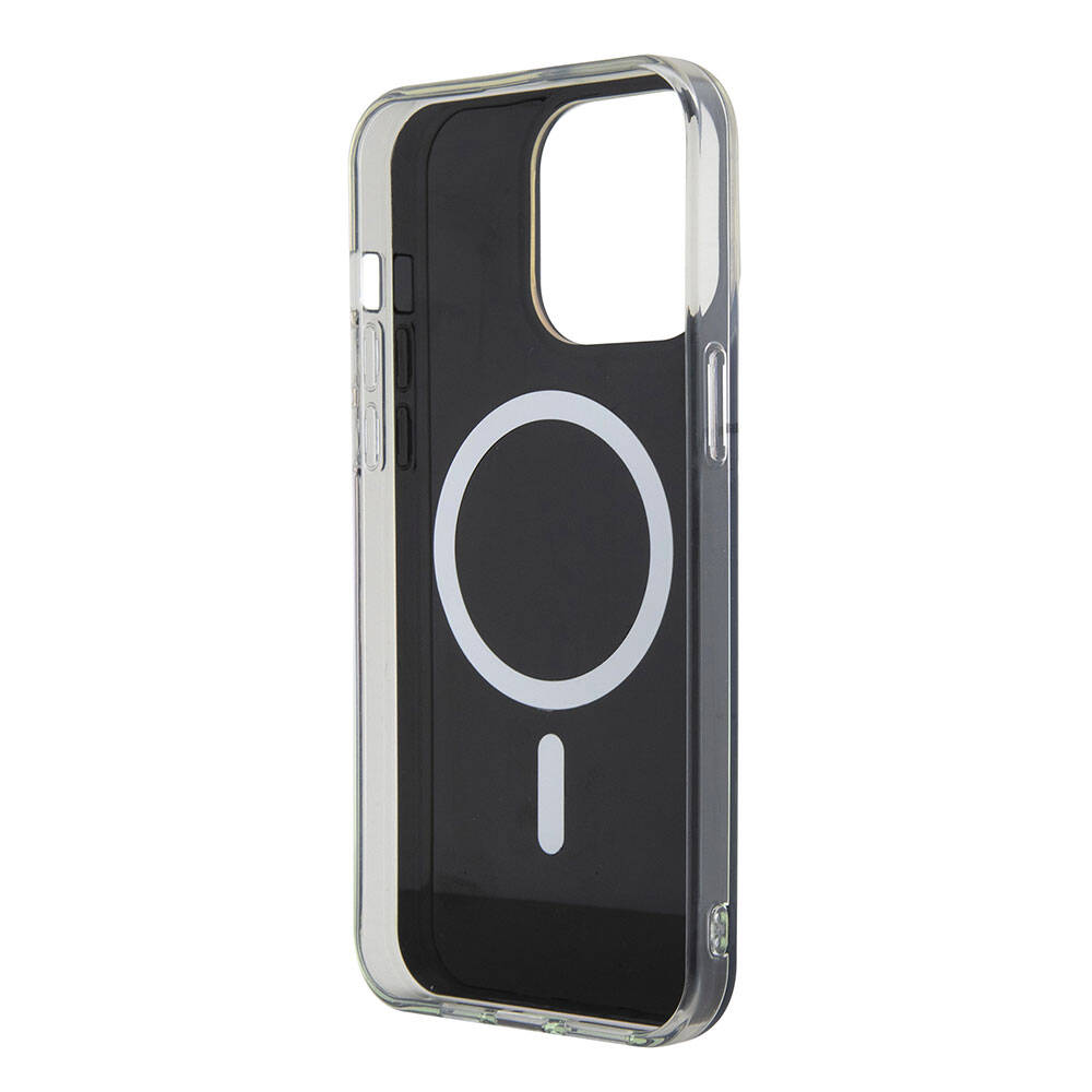 Apple iPhone 15 Pro Max Case Guess Original Licensed M-safe Charging Feature Iridescent Cover with Text Logo Black