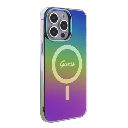 Apple iPhone 15 Pro Max Case Guess Original Licensed M-safe Charging Feature Iridescent Cover with Text Logo Black