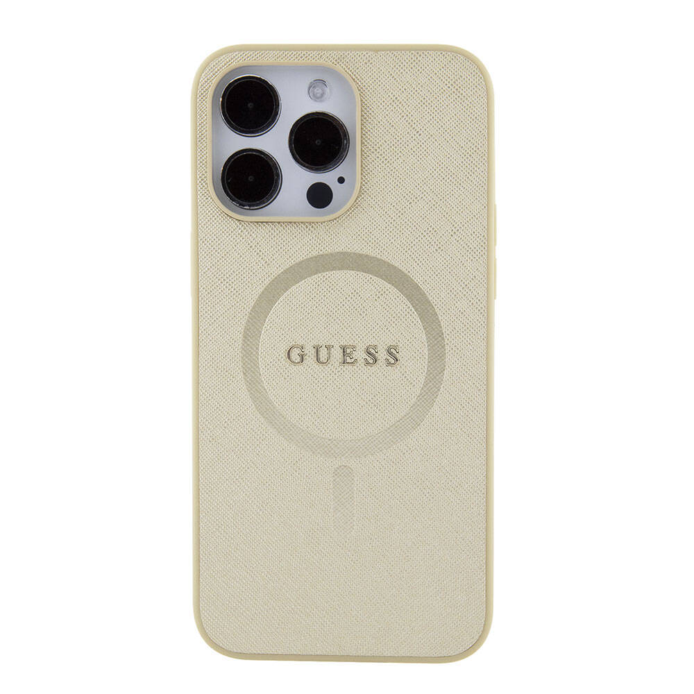 Apple iPhone 15 Pro Max Case Guess Original Licensed M-safe Charging Feature Text Logo Saffiano Cover Light Purple