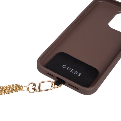 Apple iPhone 15 Pro Max Kılıf Guess Orjinal Lisanslı PU Deri 4G Büyük Metal Logolu Çapraz Vücut Askılı Kapak Siyah