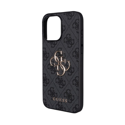 Apple iPhone 15 Pro Max Kılıf Guess Orjinal Lisanslı PU Deri 4G Büyük Metal Logolu Çapraz Vücut Askılı Kapak Siyah