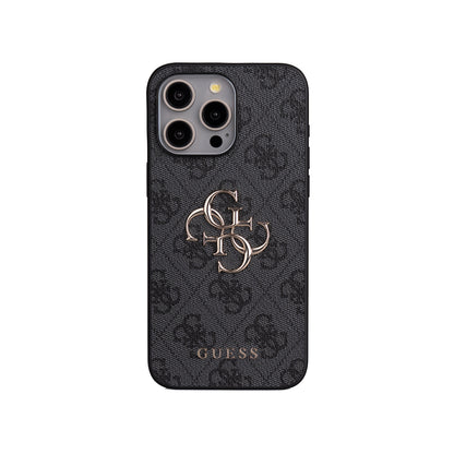 Apple iPhone 15 Pro Max Kılıf Guess Orjinal Lisanslı PU Deri 4G Büyük Metal Logolu Çapraz Vücut Askılı Kapak Siyah