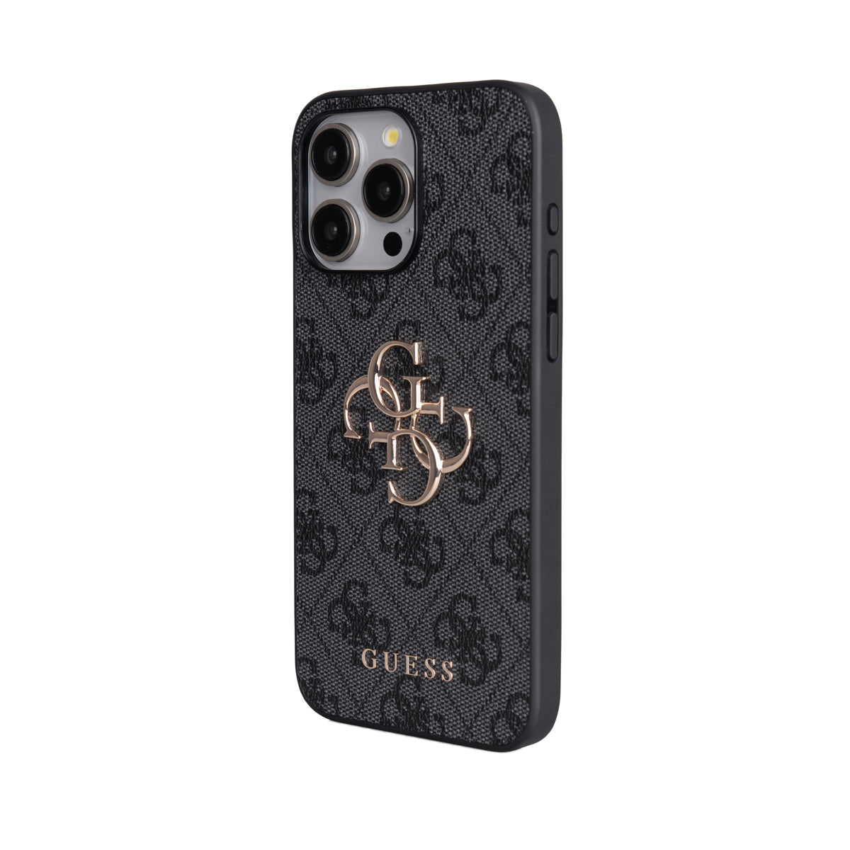 Apple iPhone 15 Pro Max Kılıf Guess Orjinal Lisanslı PU Deri 4G Büyük Metal Logolu Çapraz Vücut Askılı Kapak Siyah