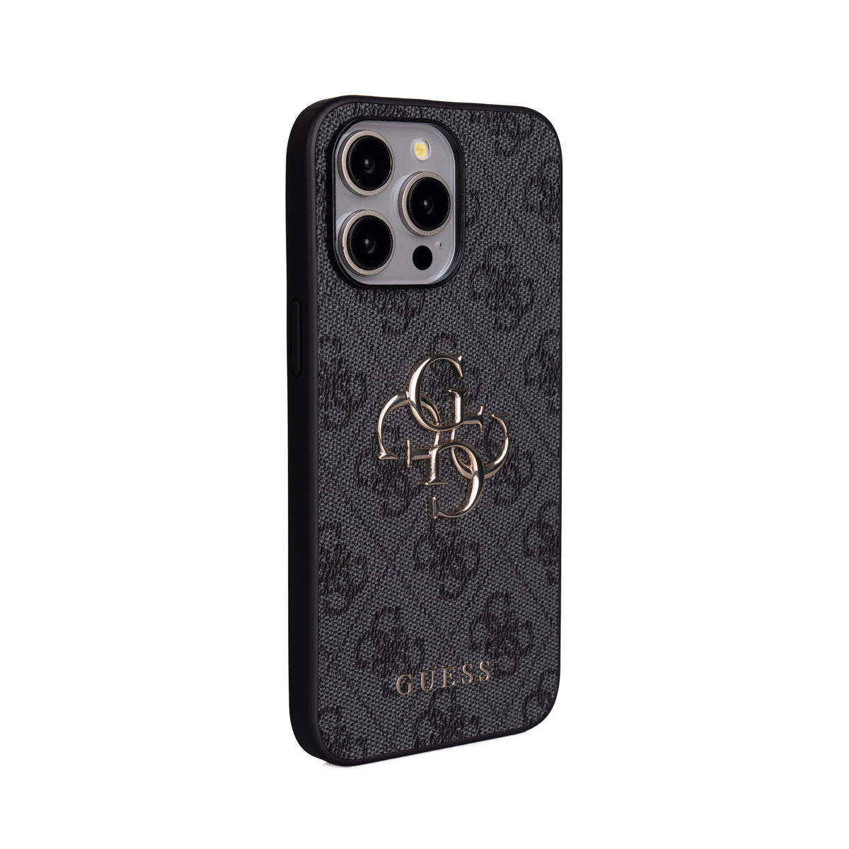 Apple iPhone 15 Pro Max Kılıf Guess Orjinal Lisanslı PU Deri 4G Büyük Metal Logolu Çapraz Vücut Askılı Kapak Siyah