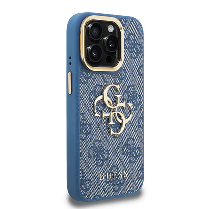 Apple iPhone 15 Pro Max Kılıf Guess Orjinal Lisanslı PU Deri 4G Desenli Metal Büyük 4G ve Yazı Logolu Kamera Standlı Kapak Kahverengi