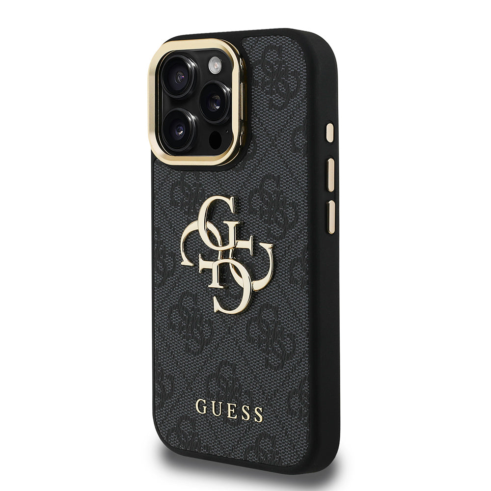 Apple iPhone 15 Pro Max Kılıf Guess Orjinal Lisanslı PU Deri 4G Desenli Metal Büyük 4G ve Yazı Logolu Kamera Standlı Kapak Mavi