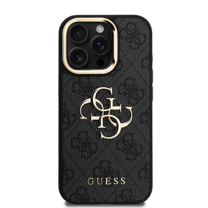 Apple iPhone 15 Pro Max Kılıf Guess Orjinal Lisanslı PU Deri 4G Desenli Metal Büyük 4G ve Yazı Logolu Kamera Standlı Kapak Mavi