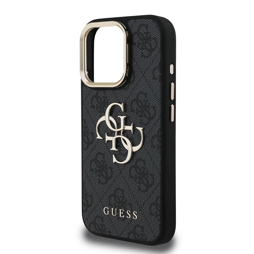 Apple iPhone 15 Pro Max Kılıf Guess Orjinal Lisanslı PU Deri 4G Desenli Metal Büyük 4G ve Yazı Logolu Kamera Standlı Kapak Mavi