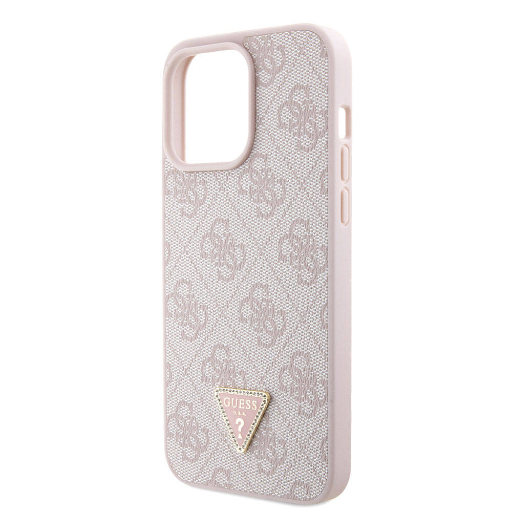 Apple iPhone 15 Pro Max Case Guess Original Licensed PU Leather Strap Stone Triangle Logo 4G Patterned Strass Crossbody Cover Brown