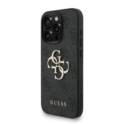 Apple iPhone 15 Pro Max Kılıf Guess Orjinal Lisanslı PU Deri Bilek Askı İpli Metal Büyük 4G ve Yazı Logolu Kapak Pembe