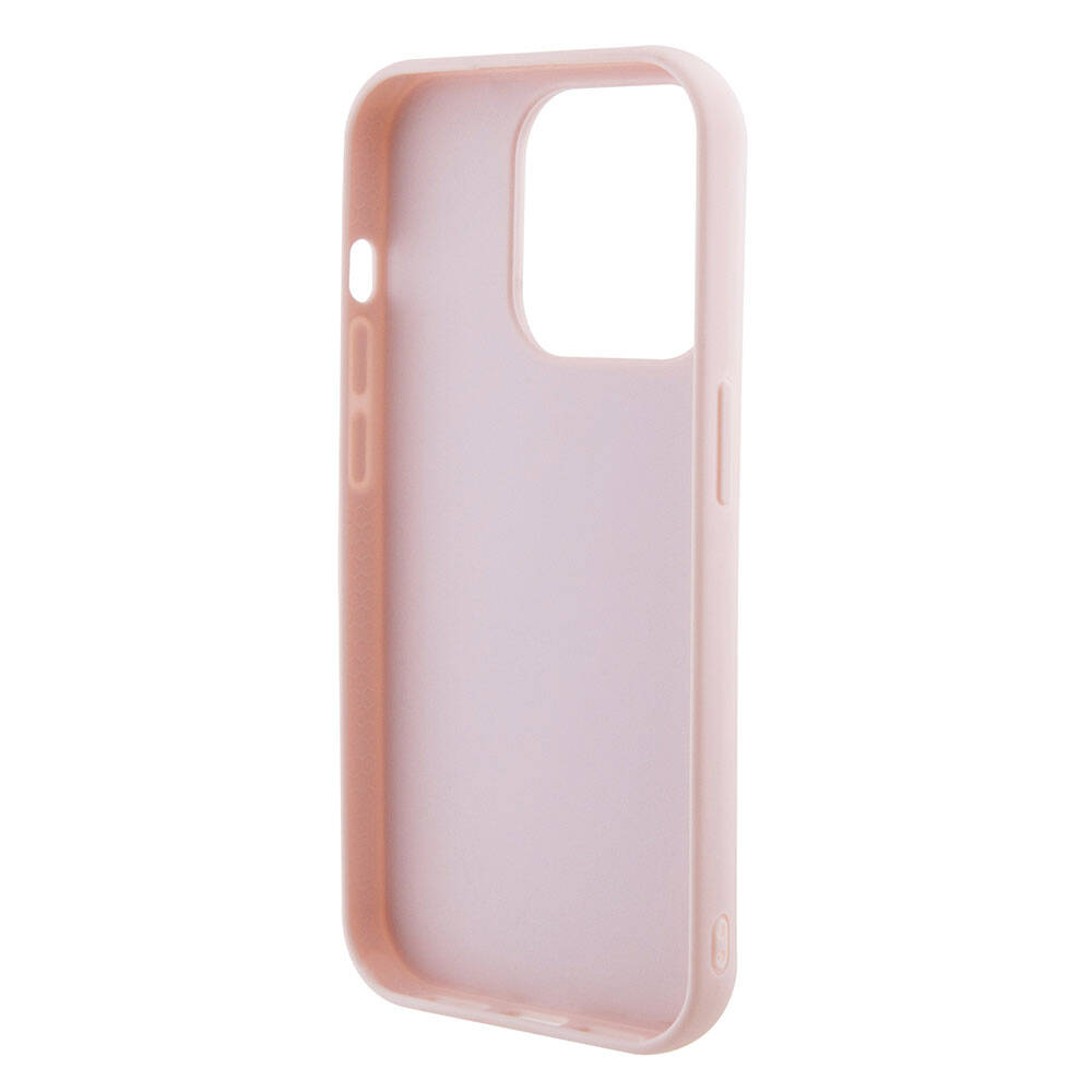 Apple iPhone 15 Pro Max Case Guess Original Licensed PU Leather Metal Lettering Logo Quilted Cover Pink