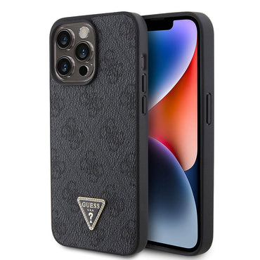 Apple iPhone 15 Pro Max Case Guess Original Licensed PU Leather Stone Triangle Logo 4G Patterned Strass Cover Brown