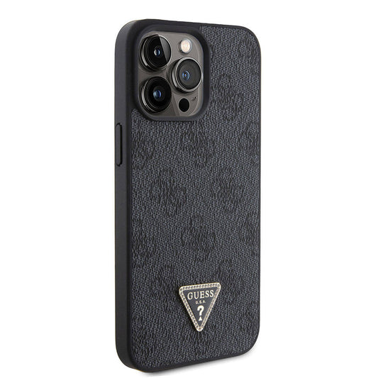 Apple iPhone 15 Pro Max Case Guess Original Licensed PU Leather Stone Triangle Logo 4G Patterned Strass Cover Black