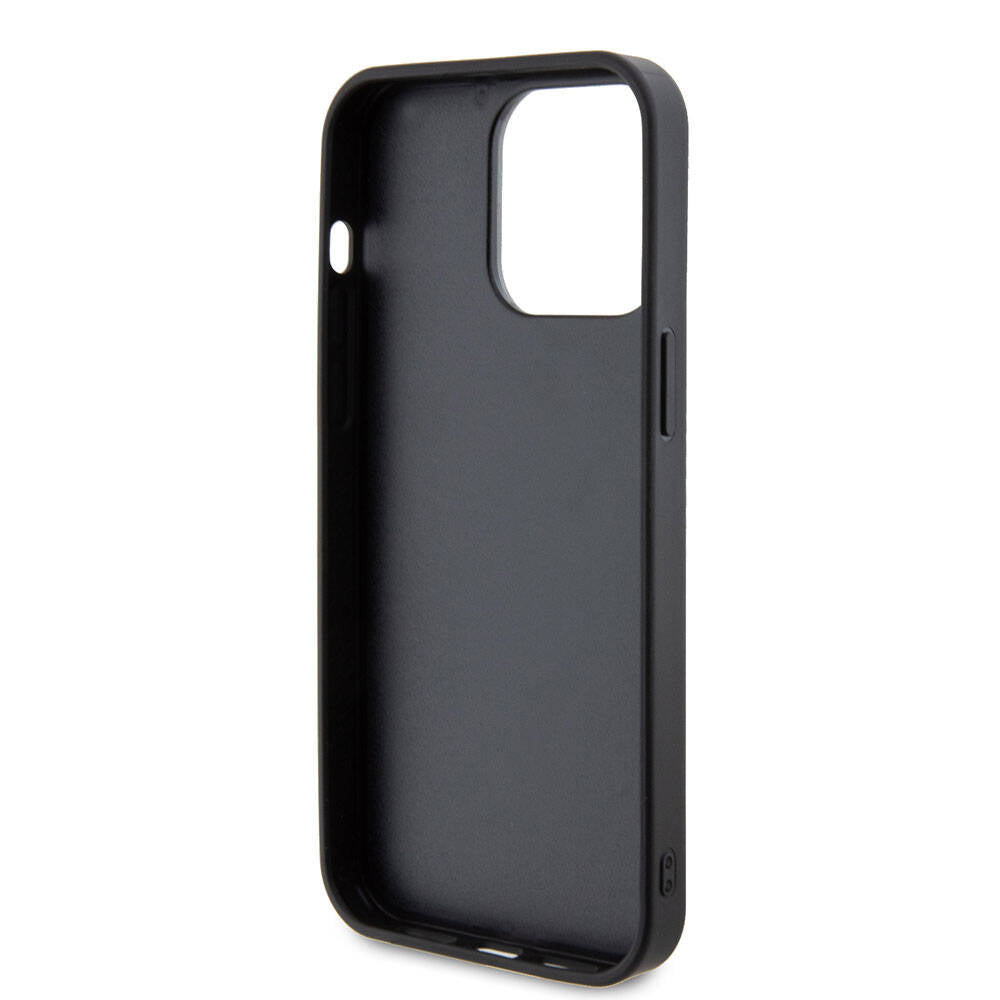 Apple iPhone 15 Pro Max Case Guess Original Licensed Stone Back Surface Metal Text Logo Cover Black