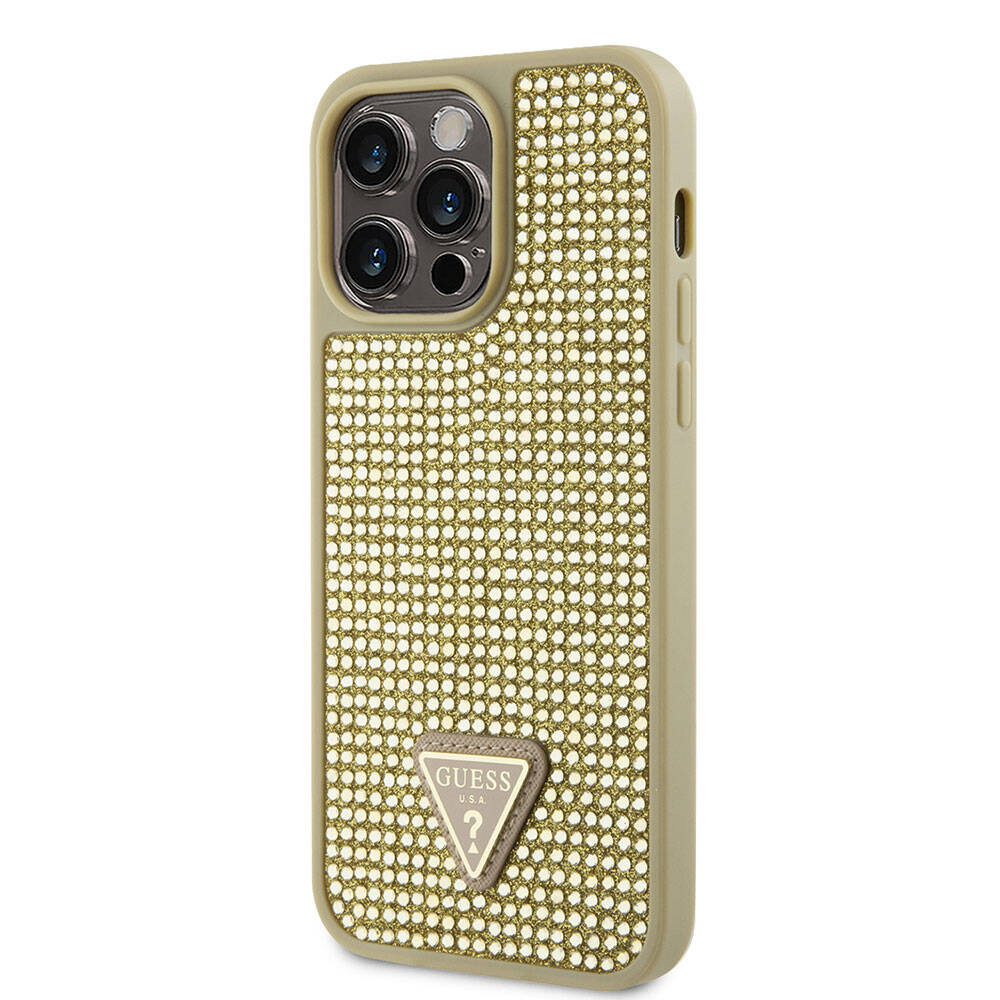Apple iPhone 15 Pro Max Case Guess Original Licensed Stone Back Surface Triangle Logo Cover Black