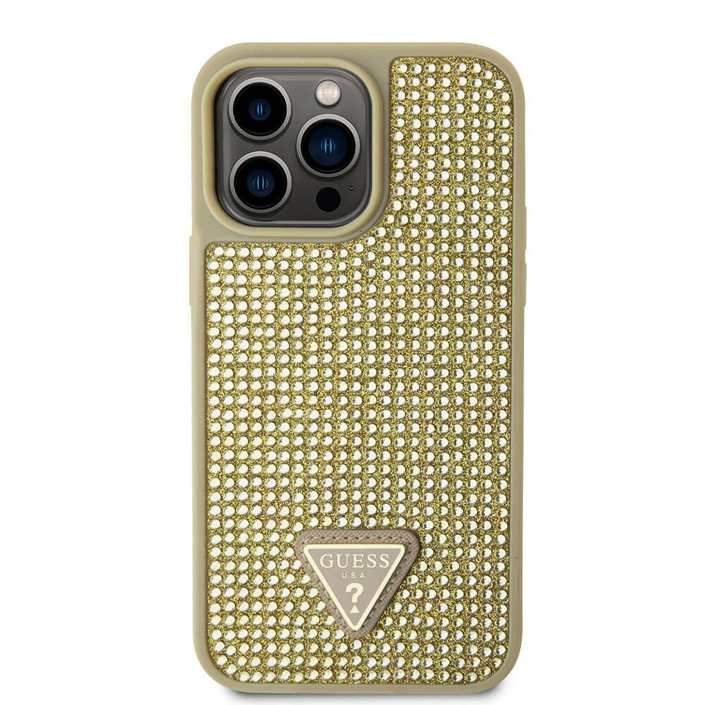 Apple iPhone 15 Pro Max Case Guess Original Licensed Stone Back Surface Triangle Logo Cover Silver