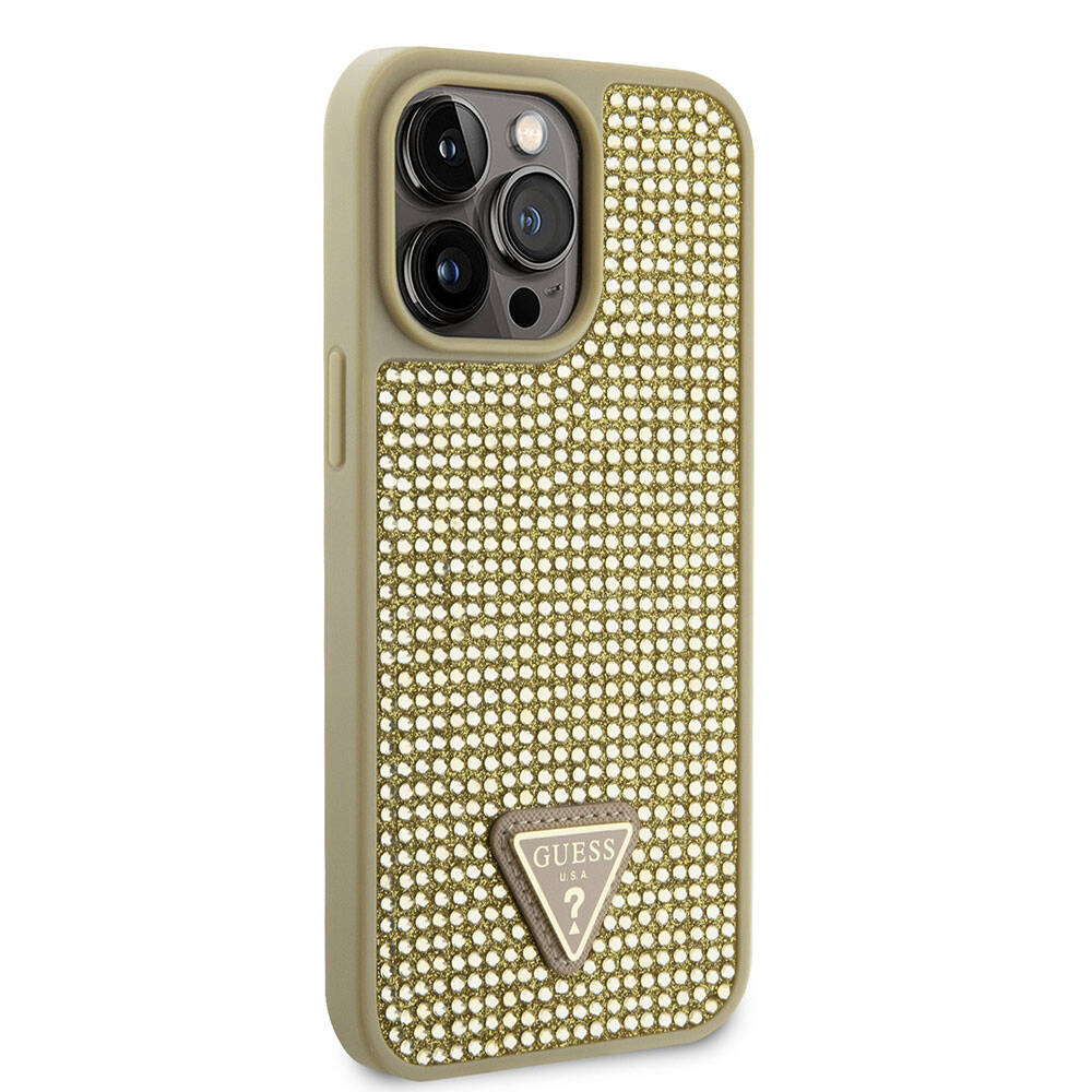 Apple iPhone 15 Pro Max Case Guess Original Licensed Stone Back Surface Triangle Logo Cover Black