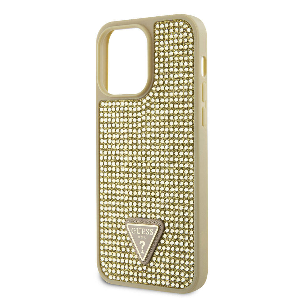 Apple iPhone 15 Pro Max Case Guess Original Licensed Stone Back Surface Triangle Logo Cover Pink