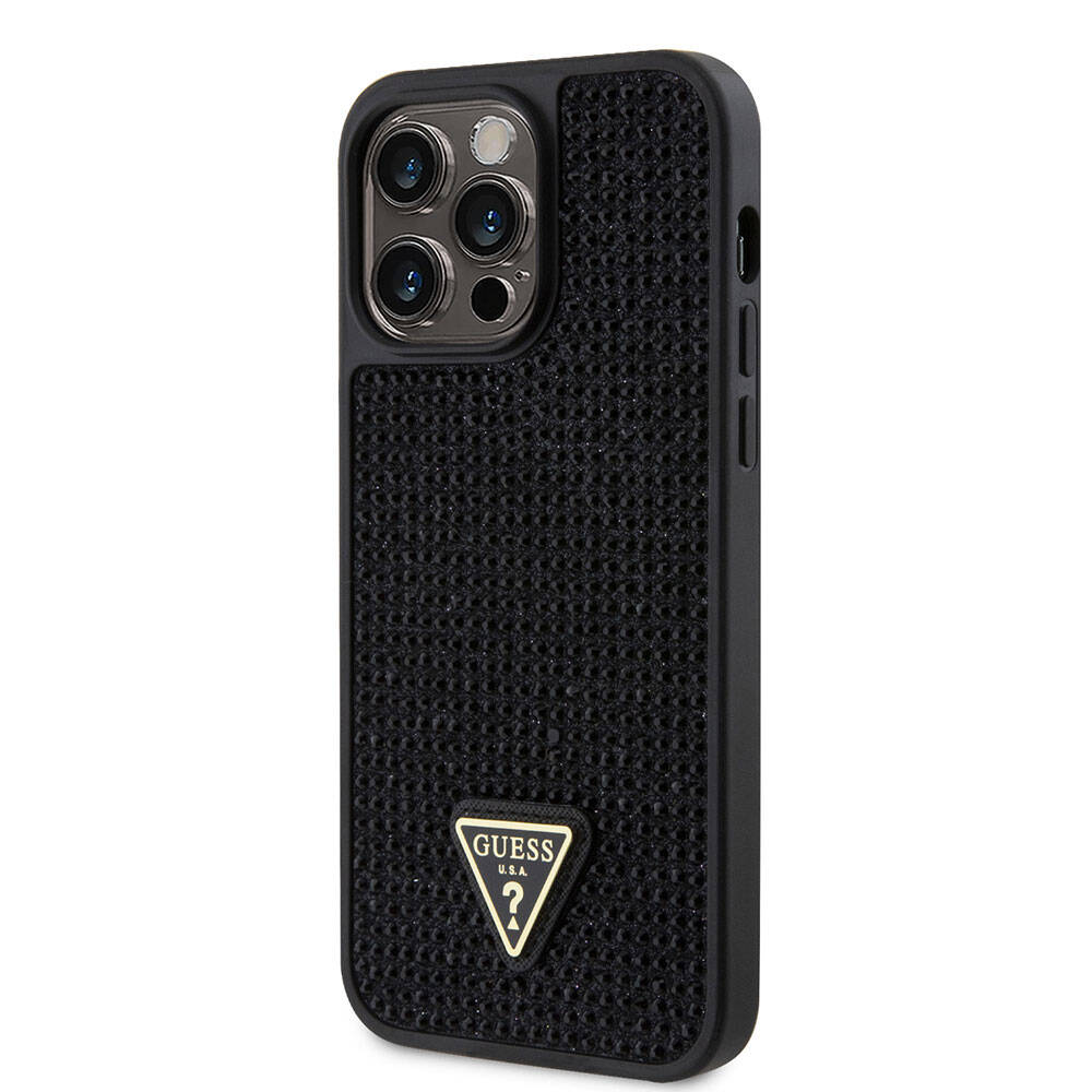 Apple iPhone 15 Pro Max Case Guess Original Licensed Stone Back Surface Triangle Logo Cover Pink