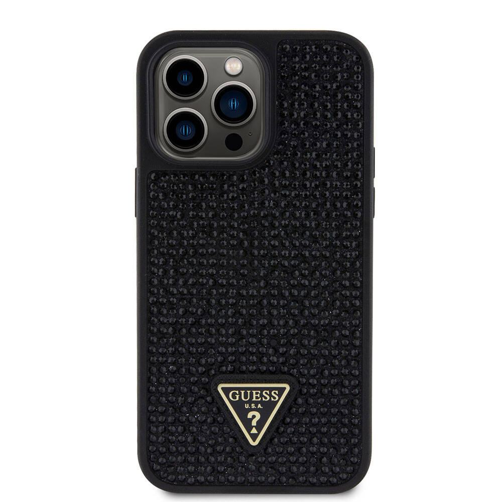 Apple iPhone 15 Pro Max Case Guess Original Licensed Stone Back Surface Triangle Logo Cover Black
