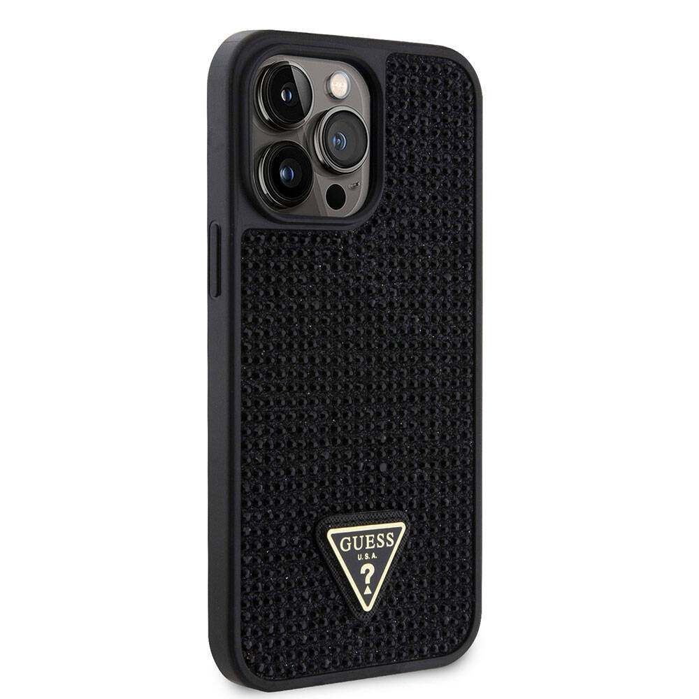 Apple iPhone 15 Pro Max Case Guess Original Licensed Stone Back Surface Triangle Logo Cover Pink