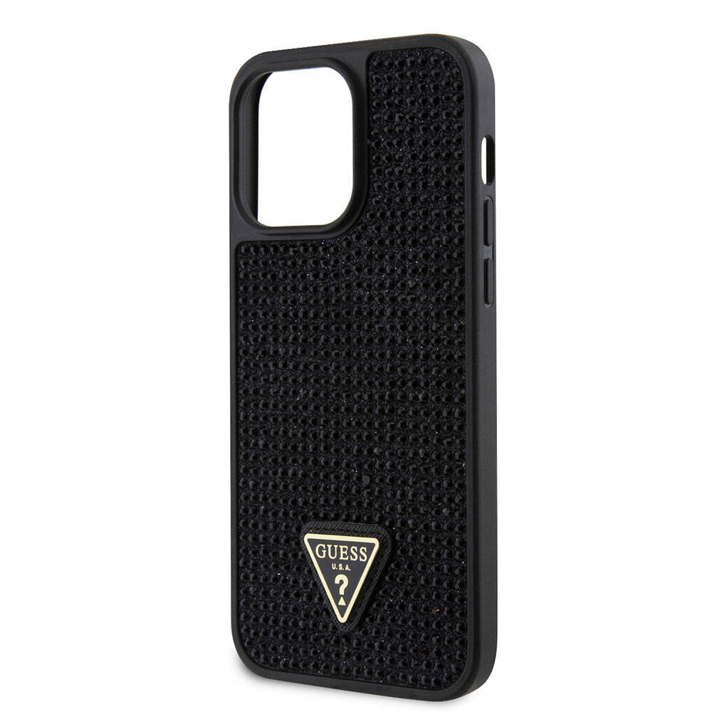 Apple iPhone 15 Pro Max Case Guess Original Licensed Stone Back Surface Triangle Logo Cover Silver