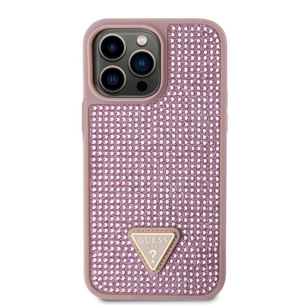 Apple iPhone 15 Pro Max Case Guess Original Licensed Stone Back Surface Triangle Logo Cover Silver