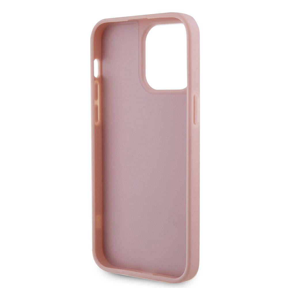 Apple iPhone 15 Pro Max Case Guess Original Licensed Stone Back Surface Triangle Logo Cover Pink