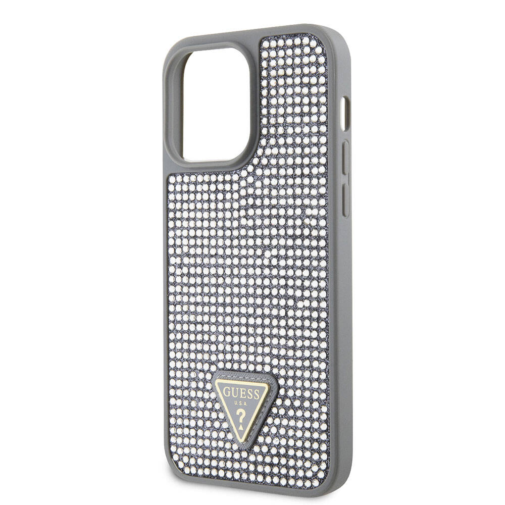 Apple iPhone 15 Pro Max Case Guess Original Licensed Stone Back Surface Triangle Logo Cover Pink