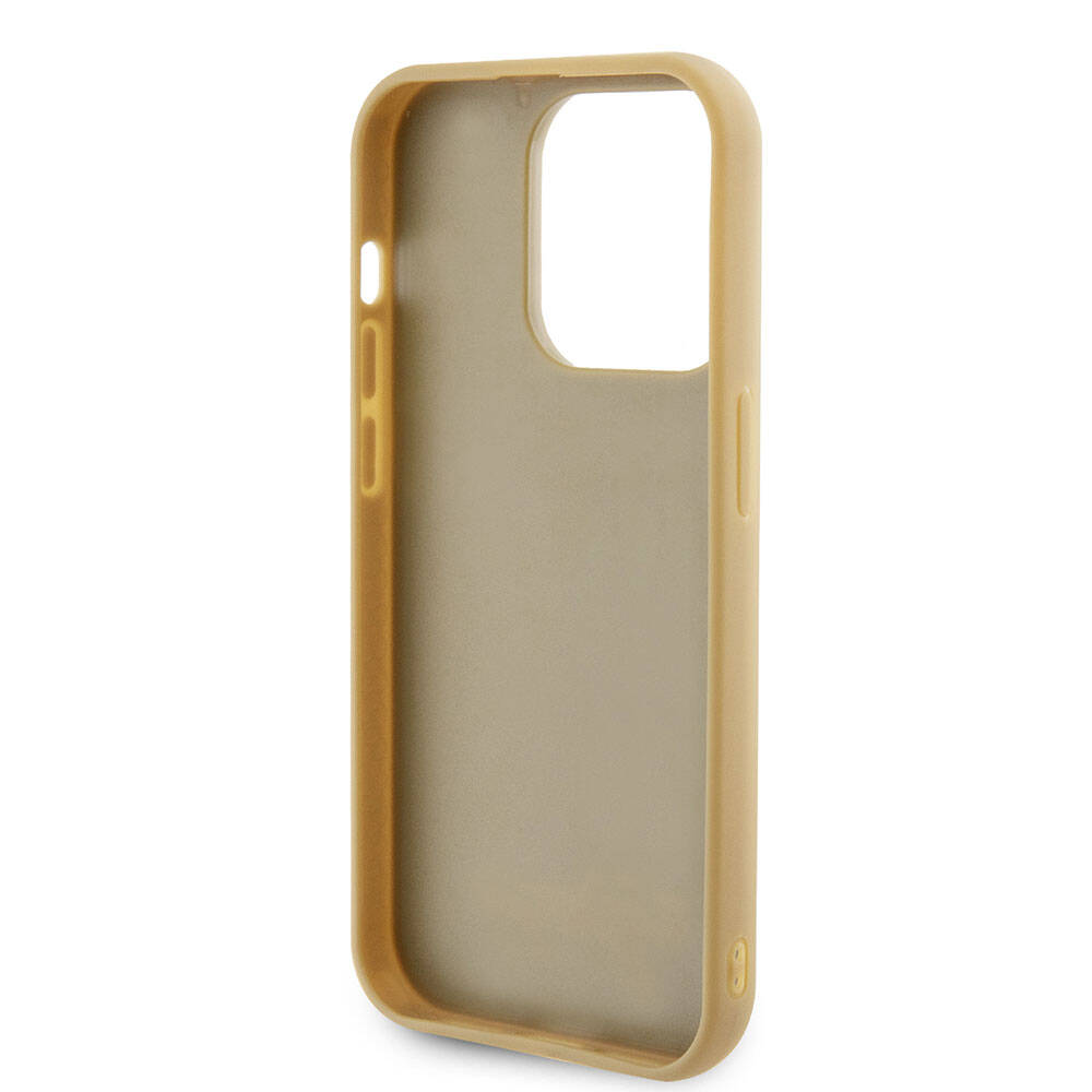 Apple iPhone 15 Pro Max Case Guess Original Licensed Disco Script Metal Cover Gold with Text Logo