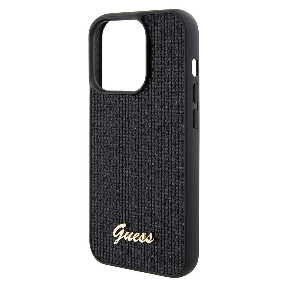 Apple iPhone 15 Pro Max Case Guess Original Licensed Disco Script Metal Cover Gold with Text Logo