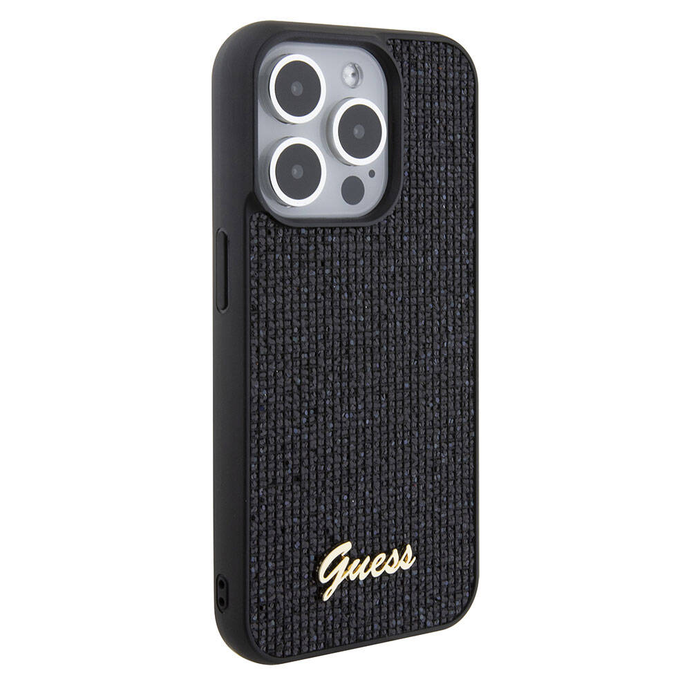 Apple iPhone 15 Pro Max Case Guess Original Licensed Disco Script Metal Cover with Logo Black