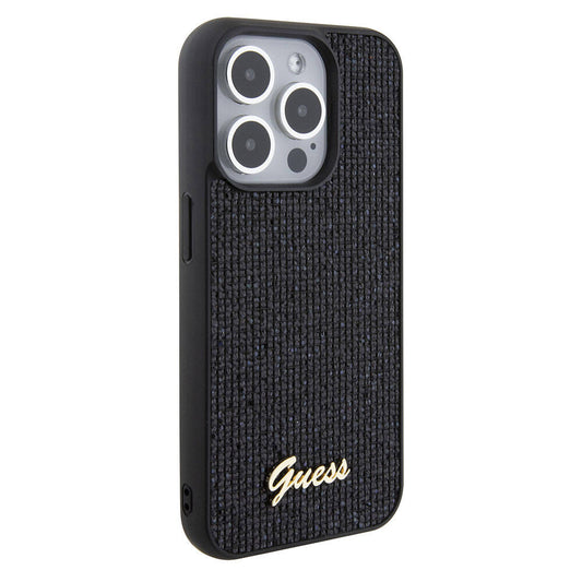 Apple iPhone 15 Pro Max Case Guess Original Licensed Disco Script Metal Cover with Logo Black