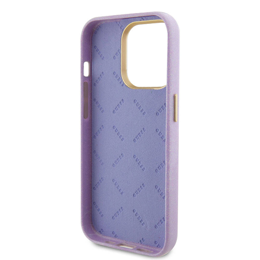 Apple iPhone 15 Pro Max Case Guess Original Licensed Glitter Glossy Script Cover Gray with Text Logo