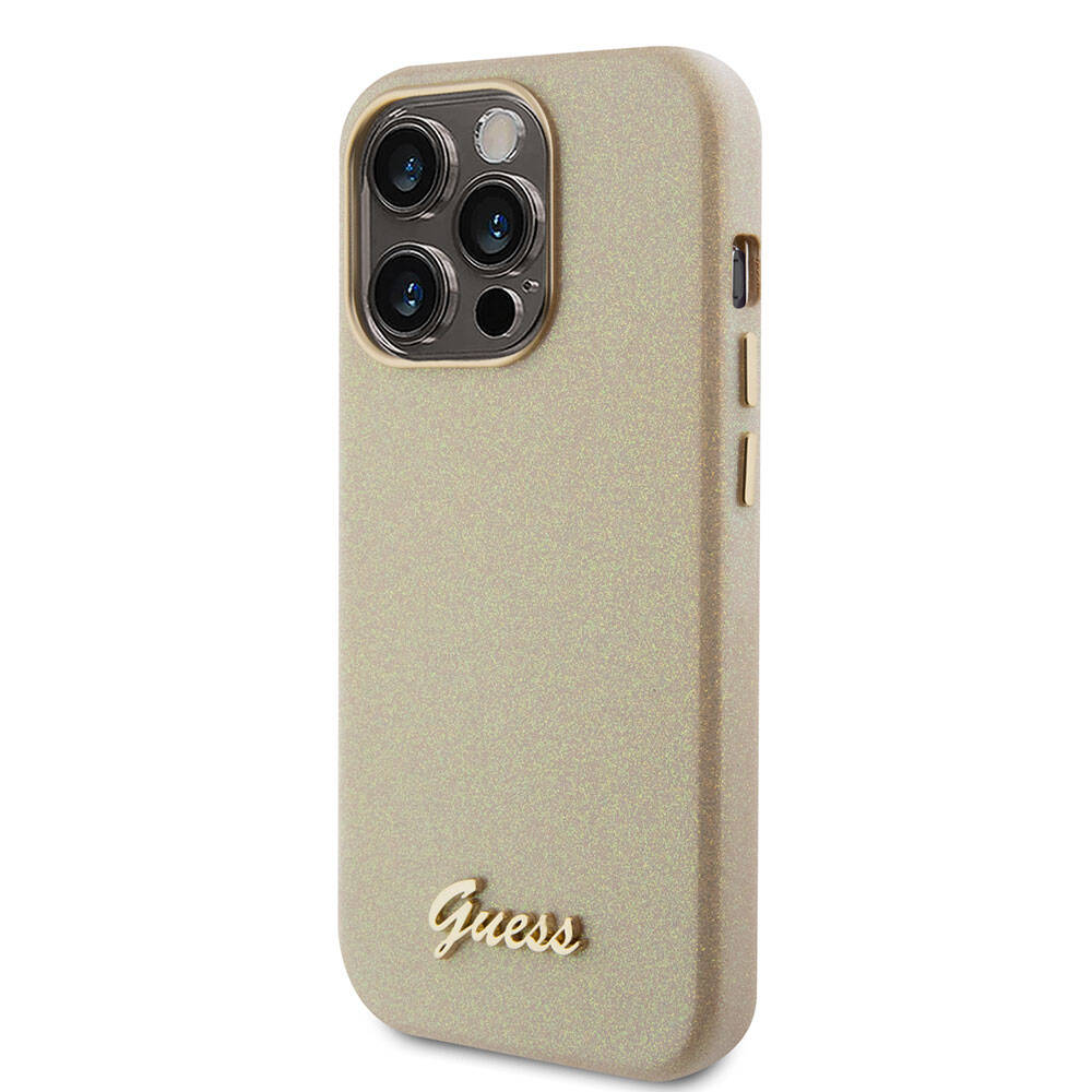 Apple iPhone 15 Pro Max Case Guess Original Licensed Glitter Glossy Script Cover Gray with Text Logo