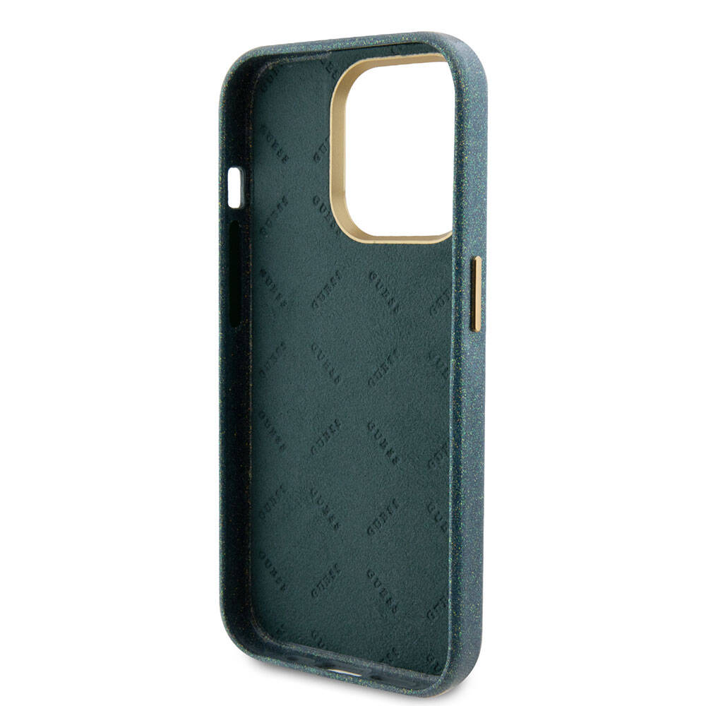 Apple iPhone 15 Pro Max Case Guess Original Licensed Glitter Glossy Script Cover Gray with Text Logo