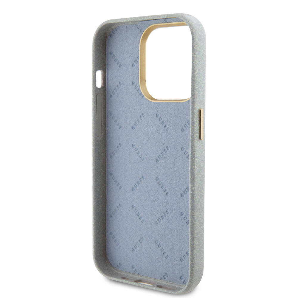 Apple iPhone 15 Pro Max Case Guess Original Licensed Glitter Glossy Script Cover Gray with Text Logo