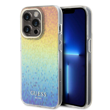 Apple iPhone 15 Pro Max Case Guess Original Licensed Mirror Disco Cover Gold with Text Logo