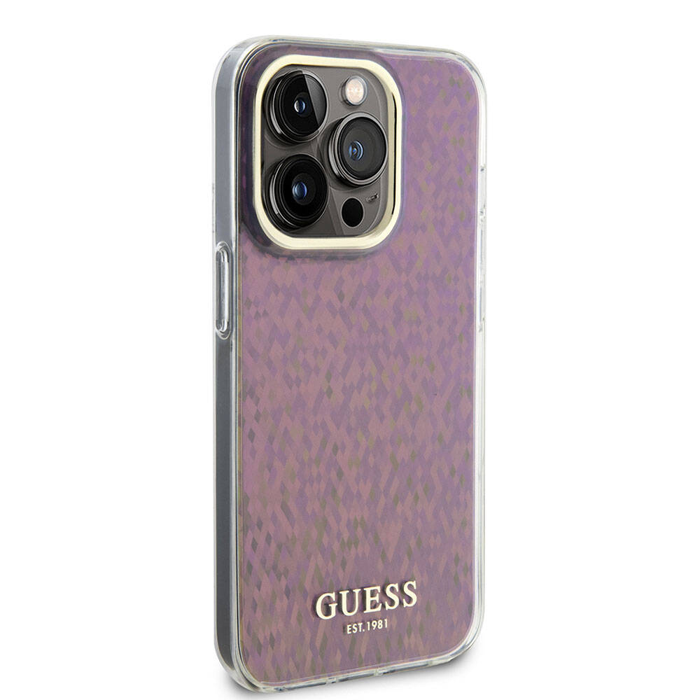 Apple iPhone 15 Pro Max Case Guess Original Licensed Mirror Disco Cover Pink with Text Logo