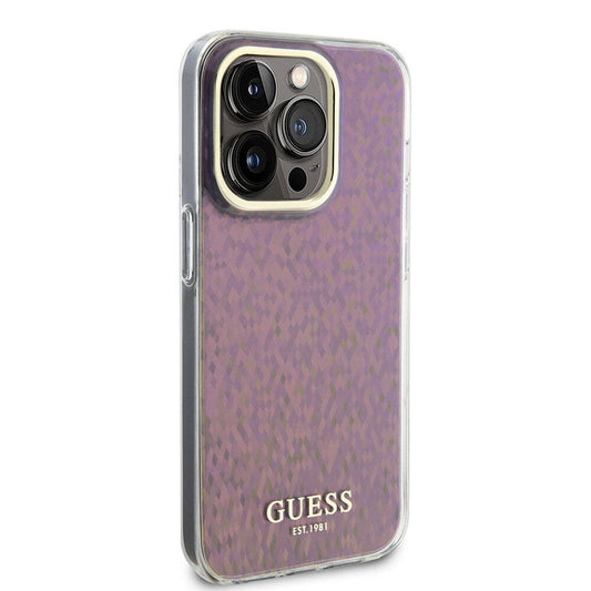 Apple iPhone 15 Pro Max Case Guess Original Licensed Mirror Disco Cover Pink with Text Logo