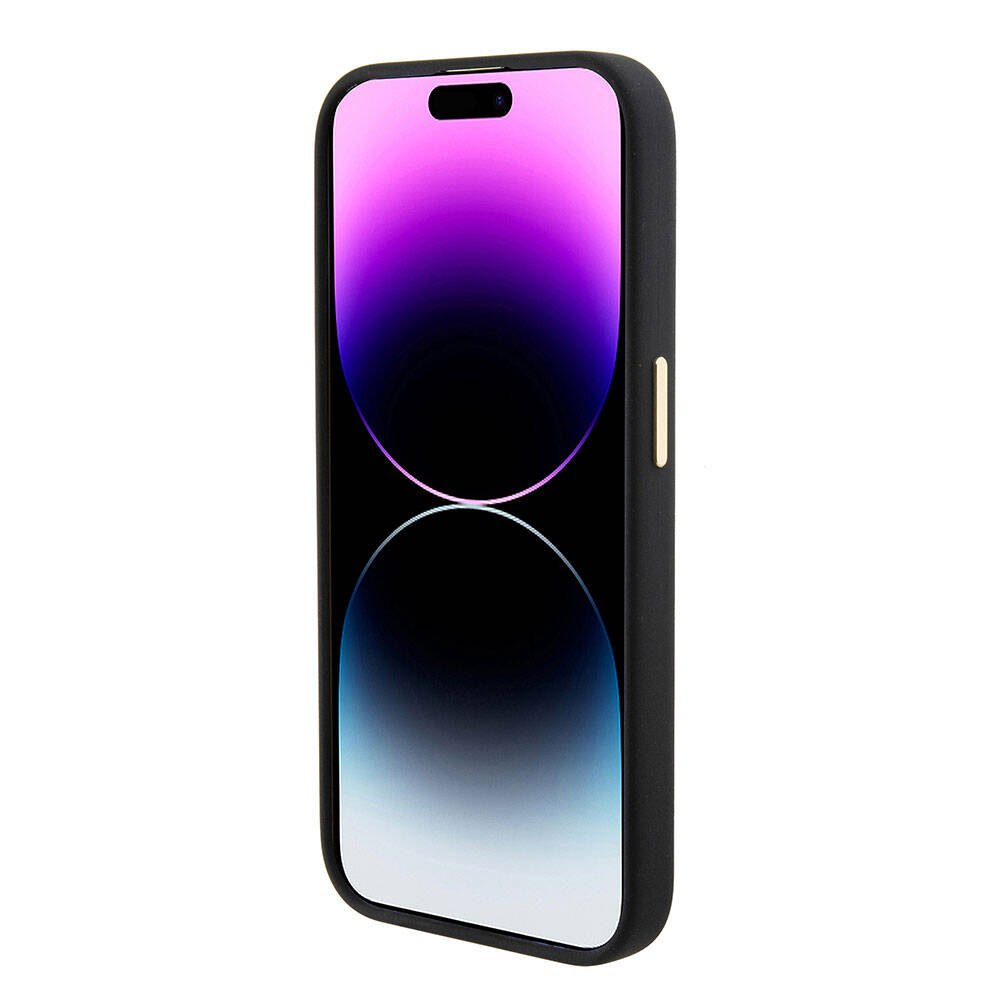 Apple iPhone 15 Pro Max Case Guess Original Licensed Writing and Stone 4G Logo Metal Camera Frame Silicone Cover Pink
