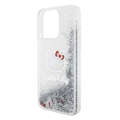Apple iPhone 15 Pro Max Kılıf Hello Kitty Orjinal Lisanslı İkonik Sıvılı Glitter Kapak Pembe