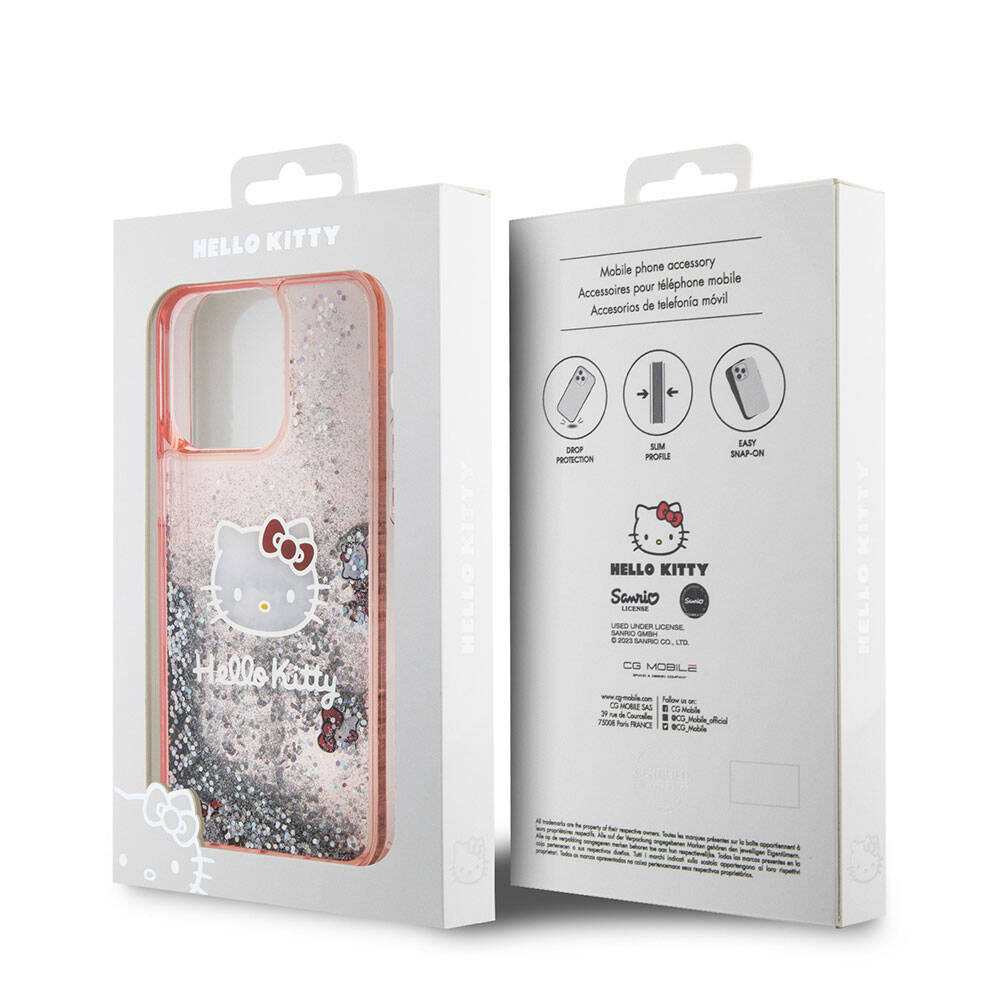 Apple iPhone 15 Pro Max Kılıf Hello Kitty Orjinal Lisanslı İkonik Sıvılı Glitter Kapak Renksiz