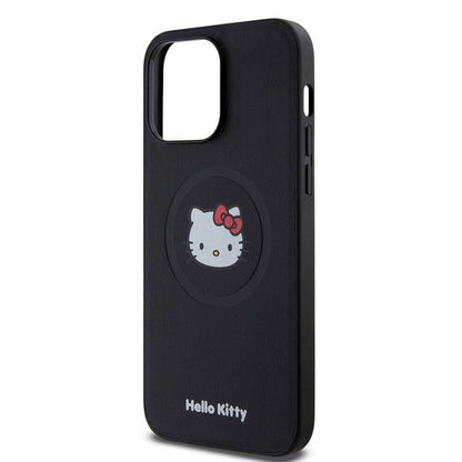 Apple iPhone 15 Pro Max Kılıf Hello Kitty Orjinal Lisanslı M-safe Şarj Özellikli Kitty Head Deri Kapak Gold